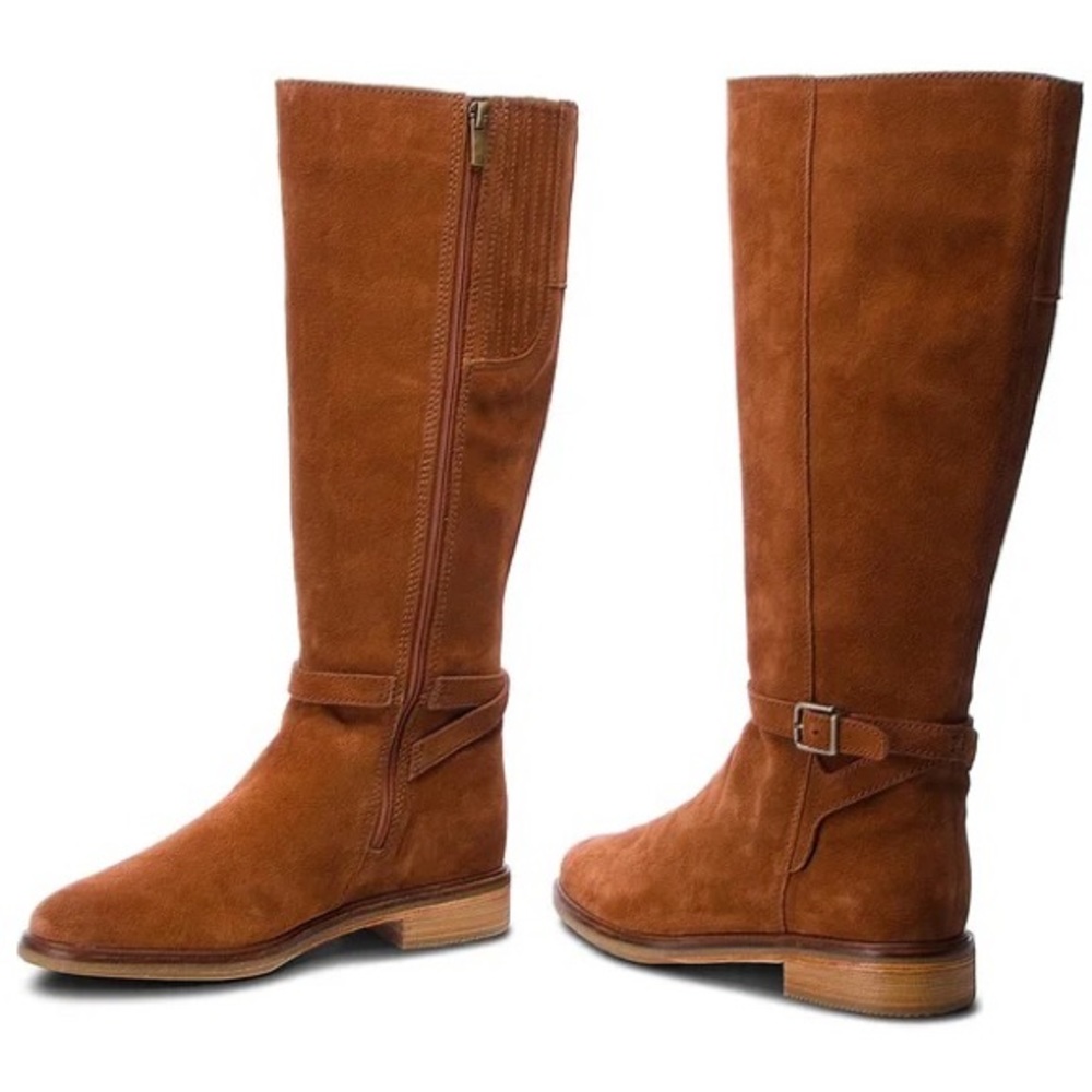 Clarks Clarkdale Clad Dark Tan Suede Knee High Boots‎